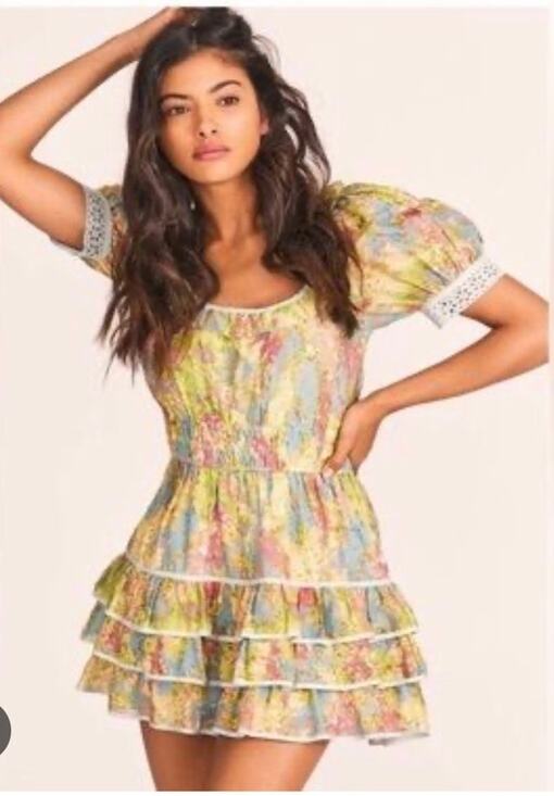 LoveShackFancy Dresses & Skirts - LoveShackFancy Safiya Cotton & Silk Blend Floral Tiered Prariecore Mini Dress
